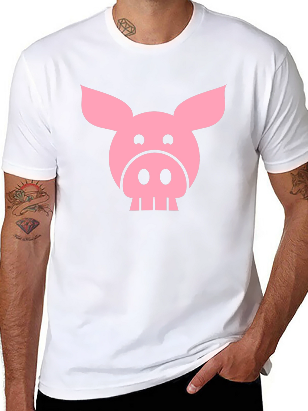 Funny Pig Face Graphic T-Shirt - Black
