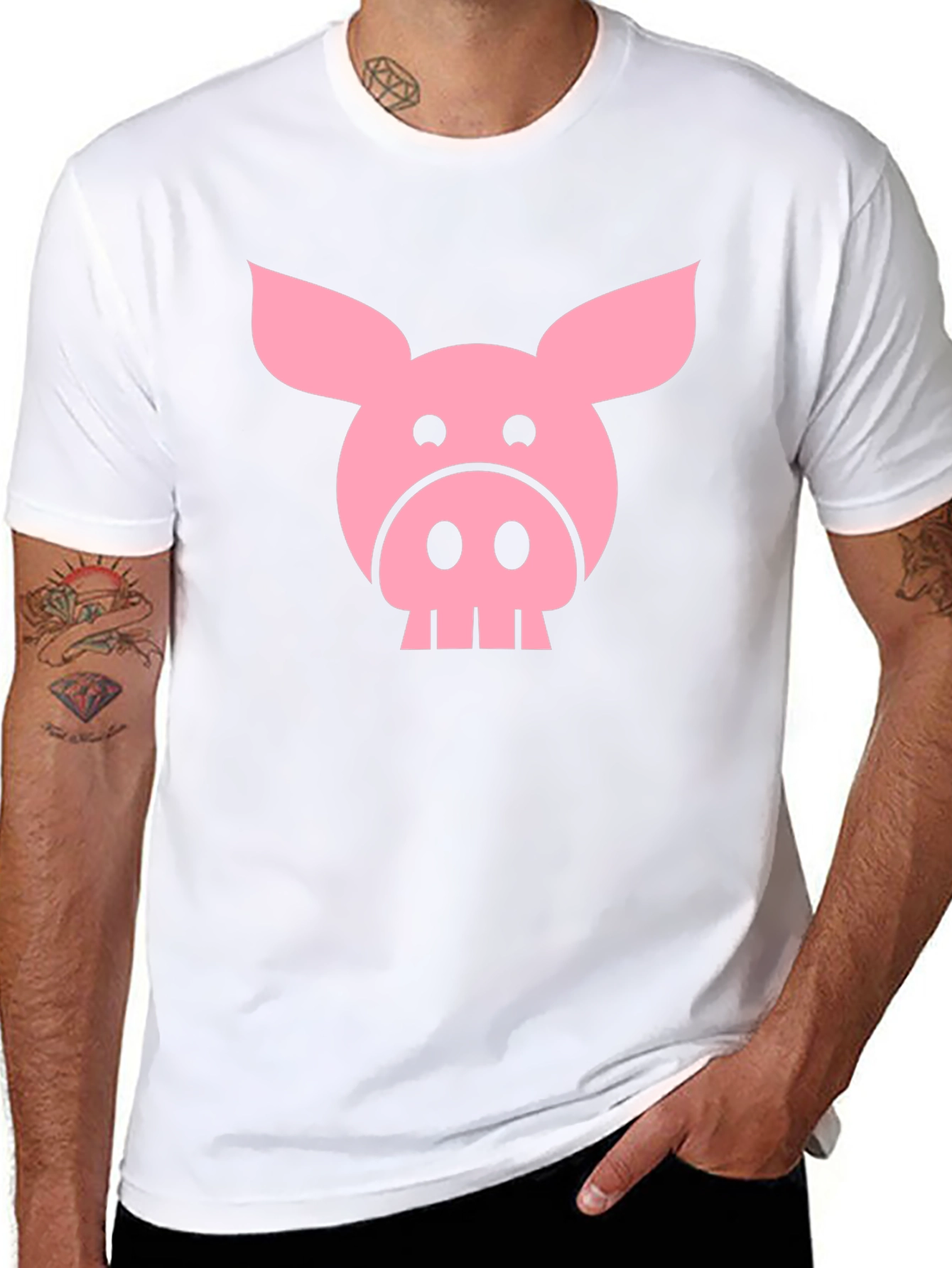 Funny Pig Face Graphic T-Shirt - Black