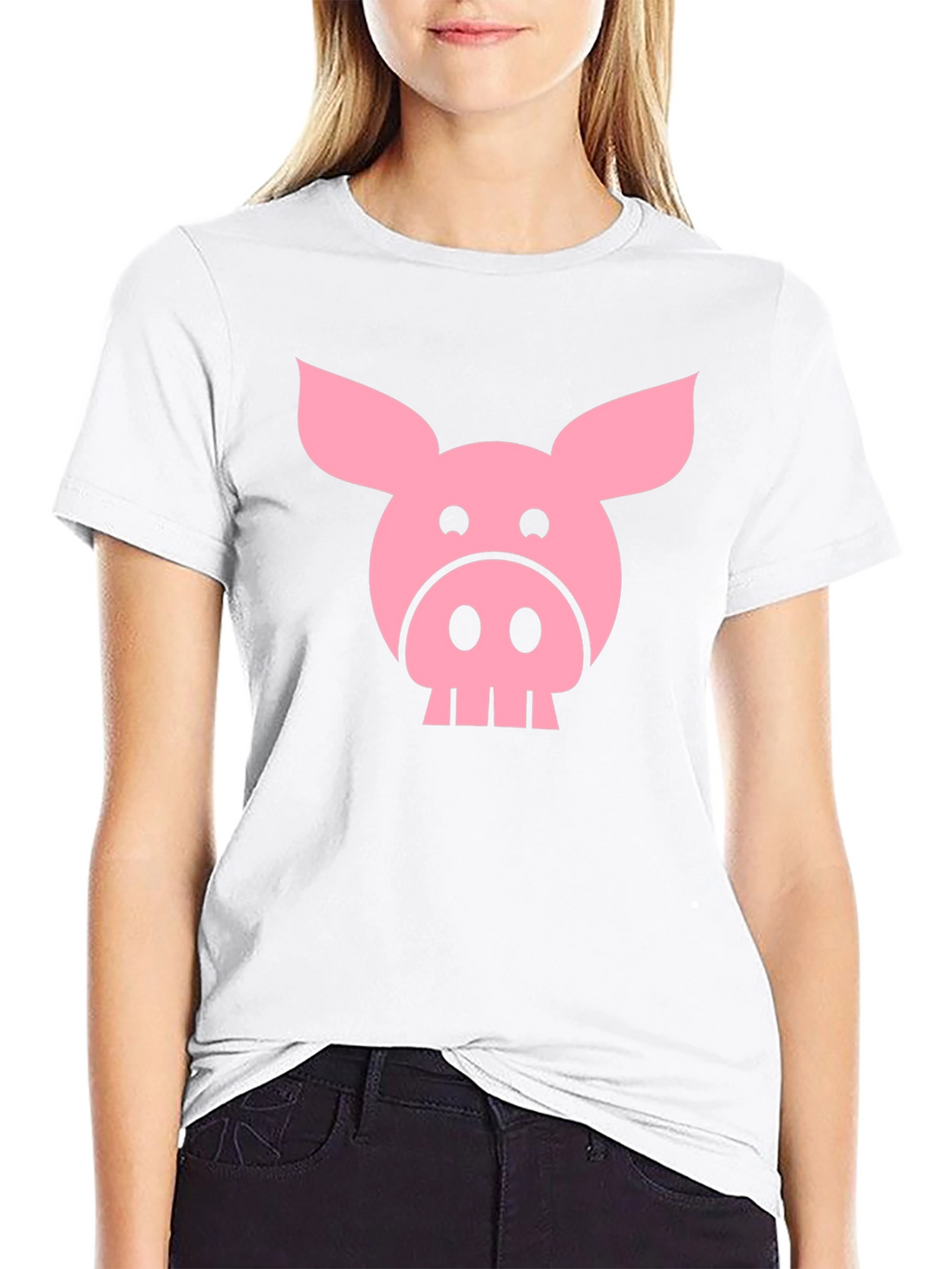 Funny Pig Face Graphic T-Shirt - Black