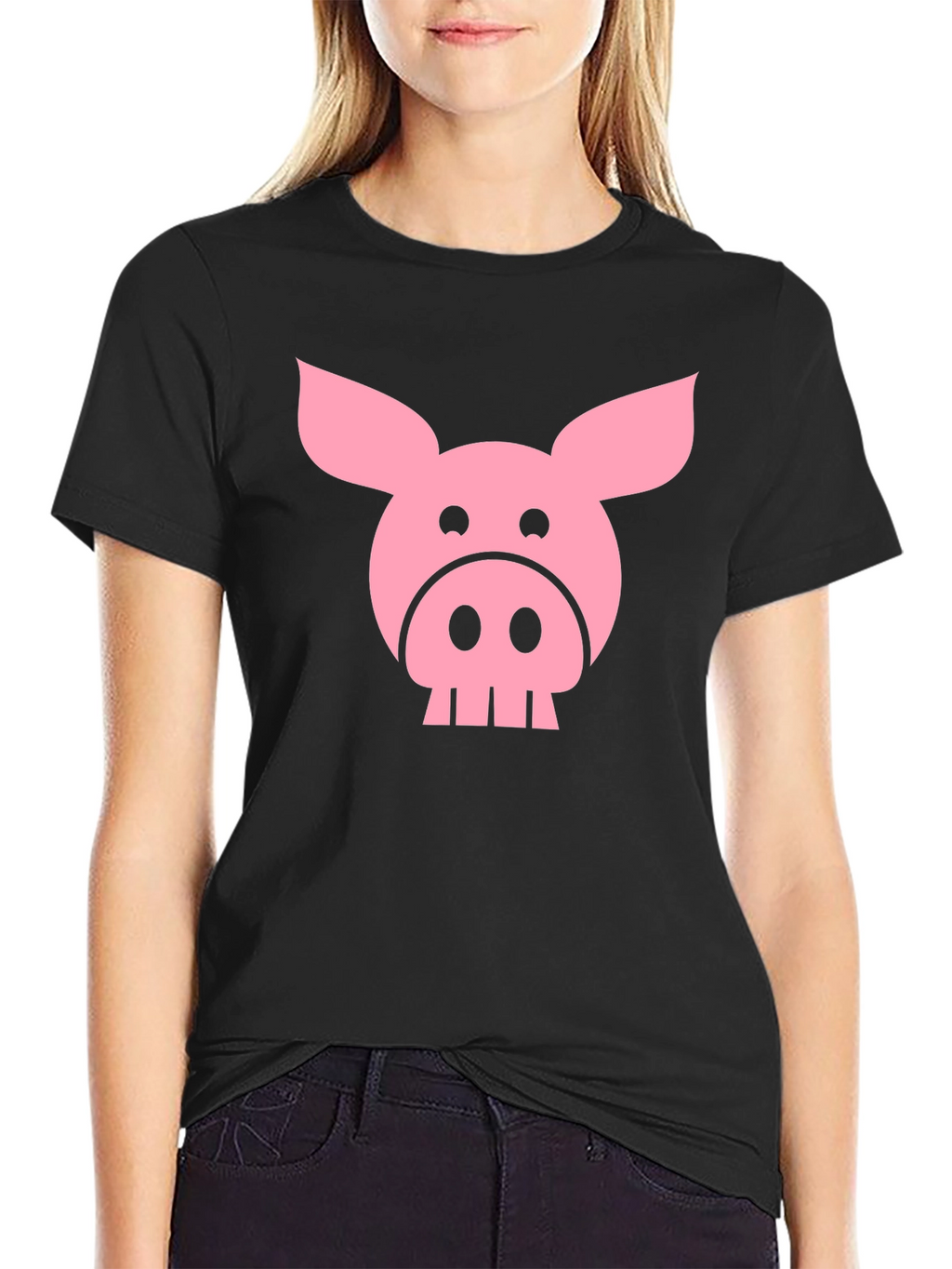Funny Pig Face Graphic T-Shirt - Black