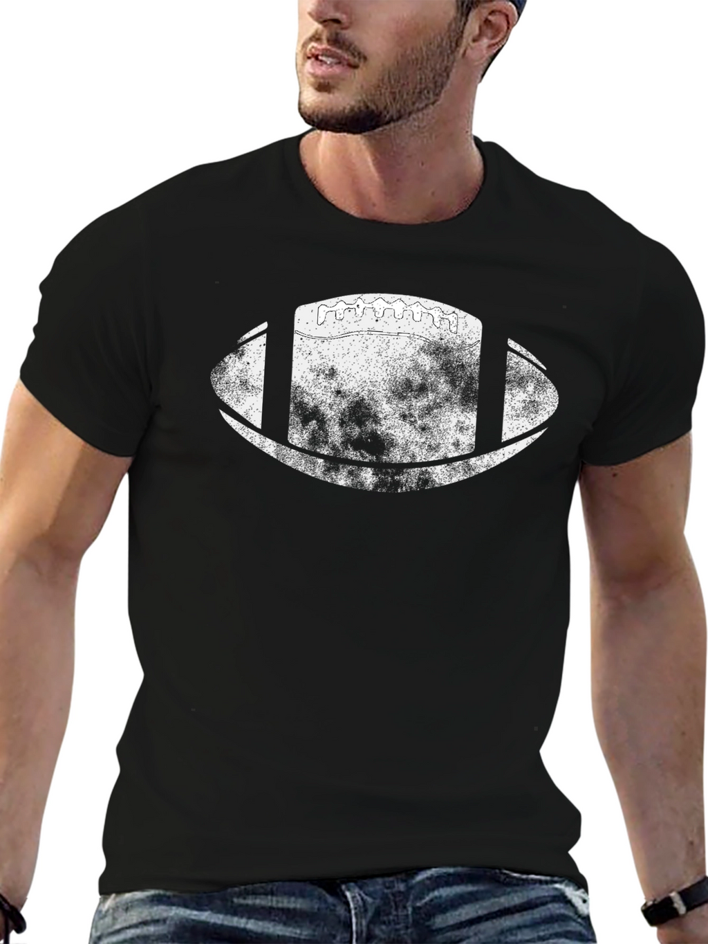 Distressed Football Graphic T-Shirt - Black