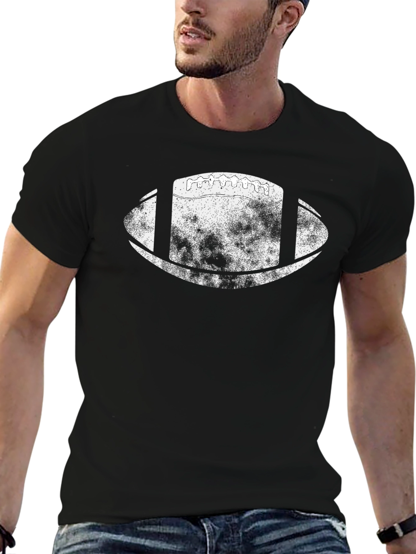 Distressed Football Graphic T-Shirt - Black