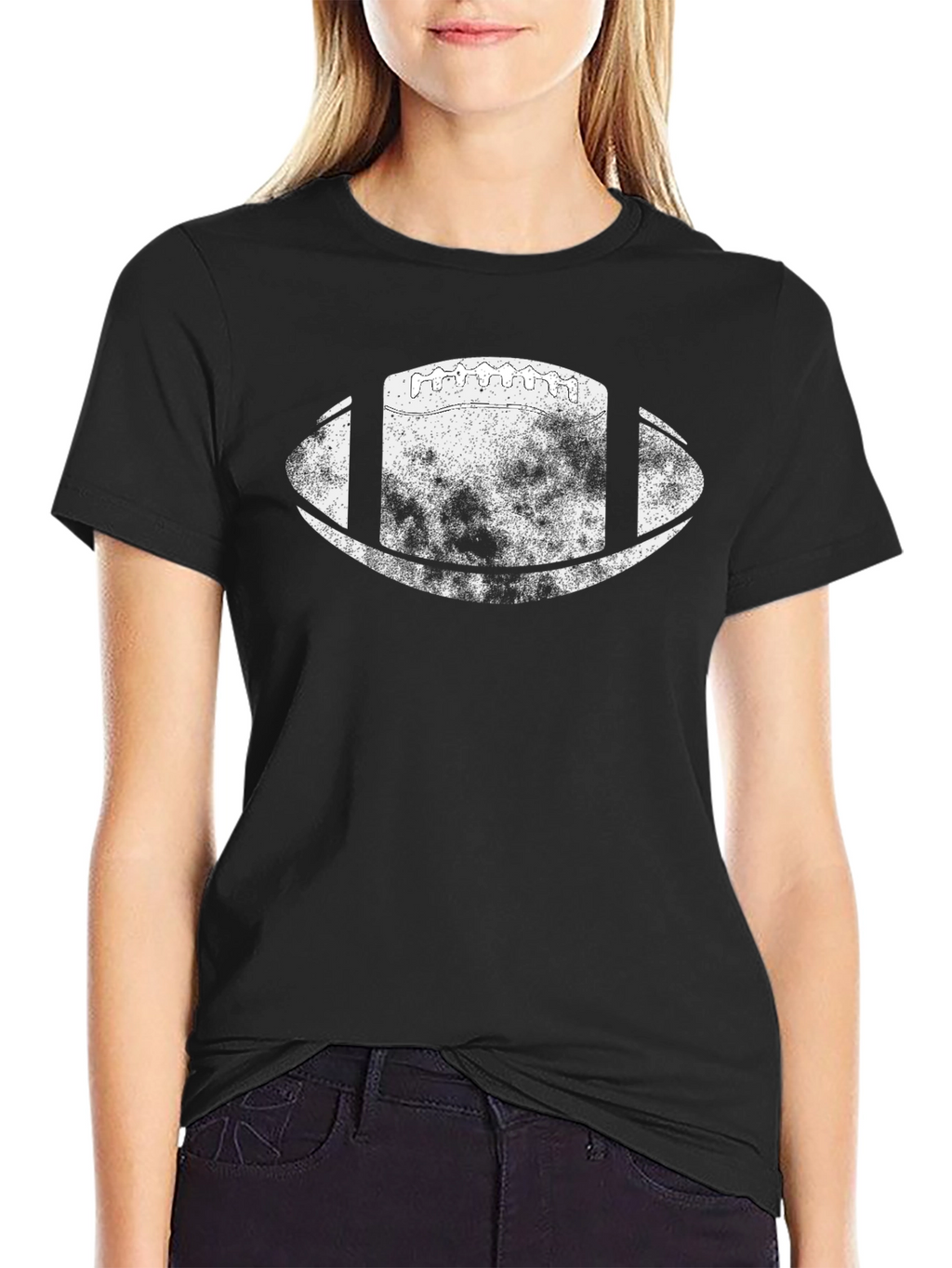 Distressed Football Graphic T-Shirt - Black