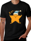 Sleepy Star Graphic Tee - Black Cotton T-Shirt