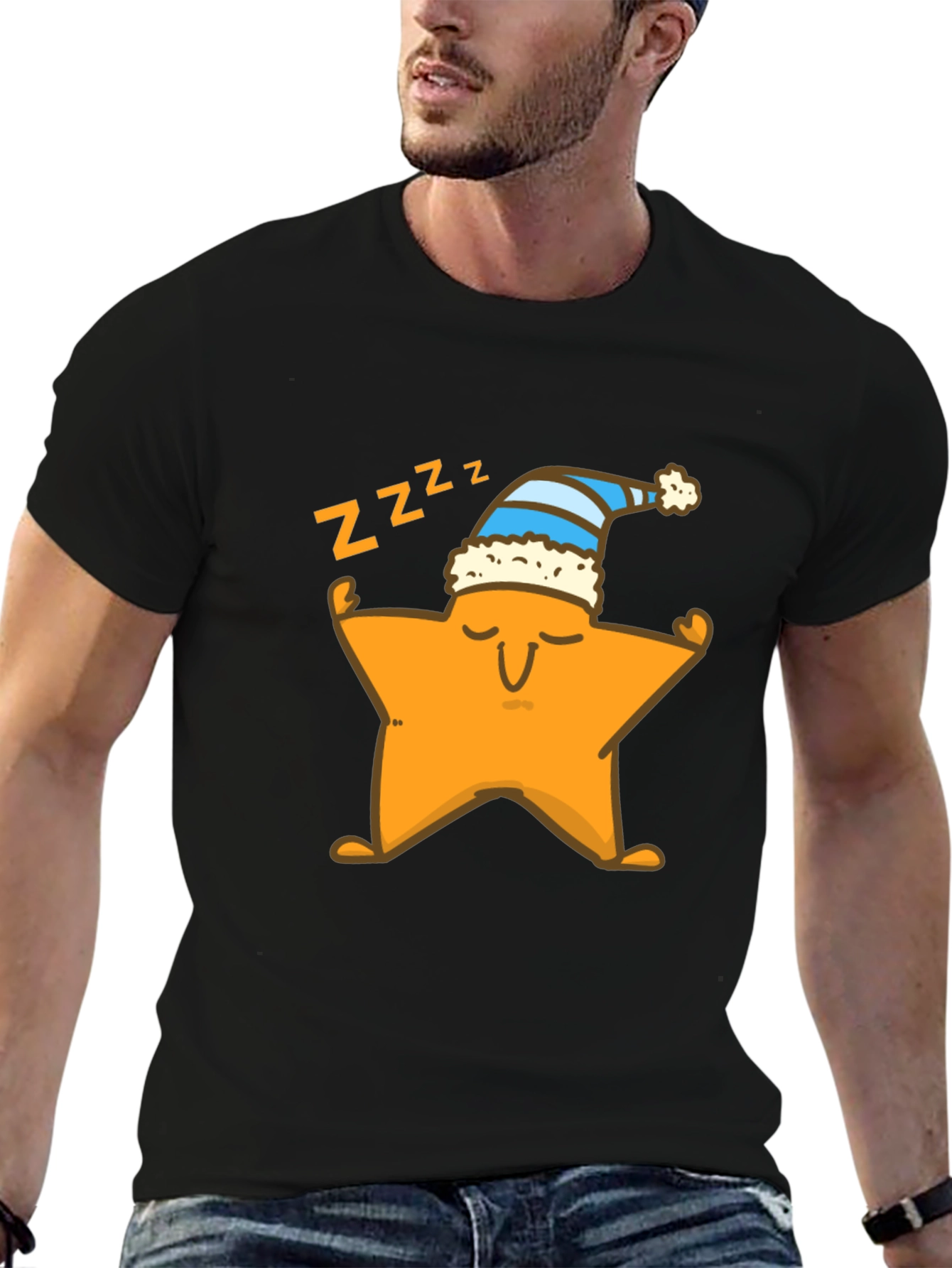 Sleepy Star Graphic Tee - Black Cotton T-Shirt