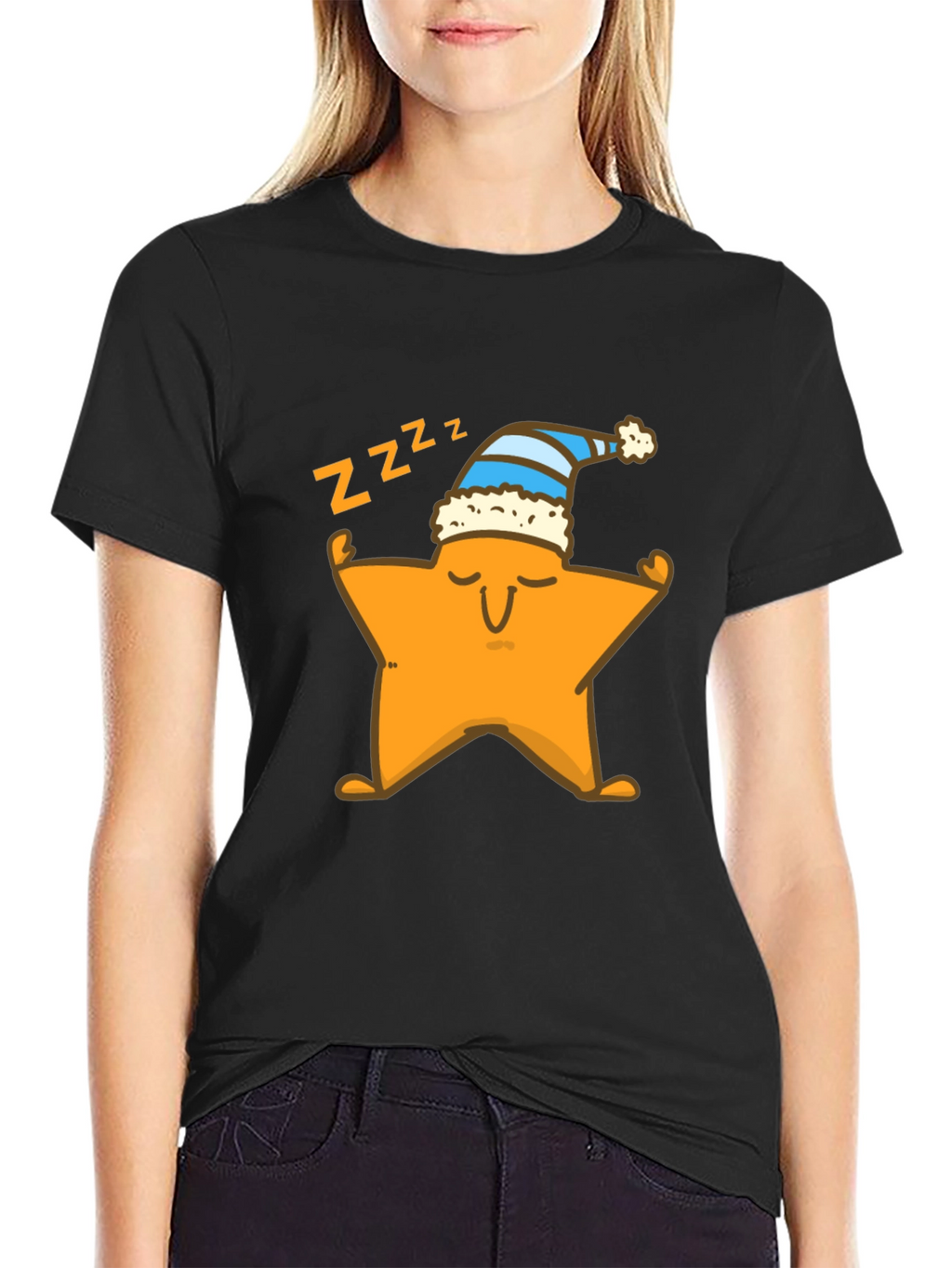 Sleepy Star Graphic Tee - Black Cotton T-Shirt