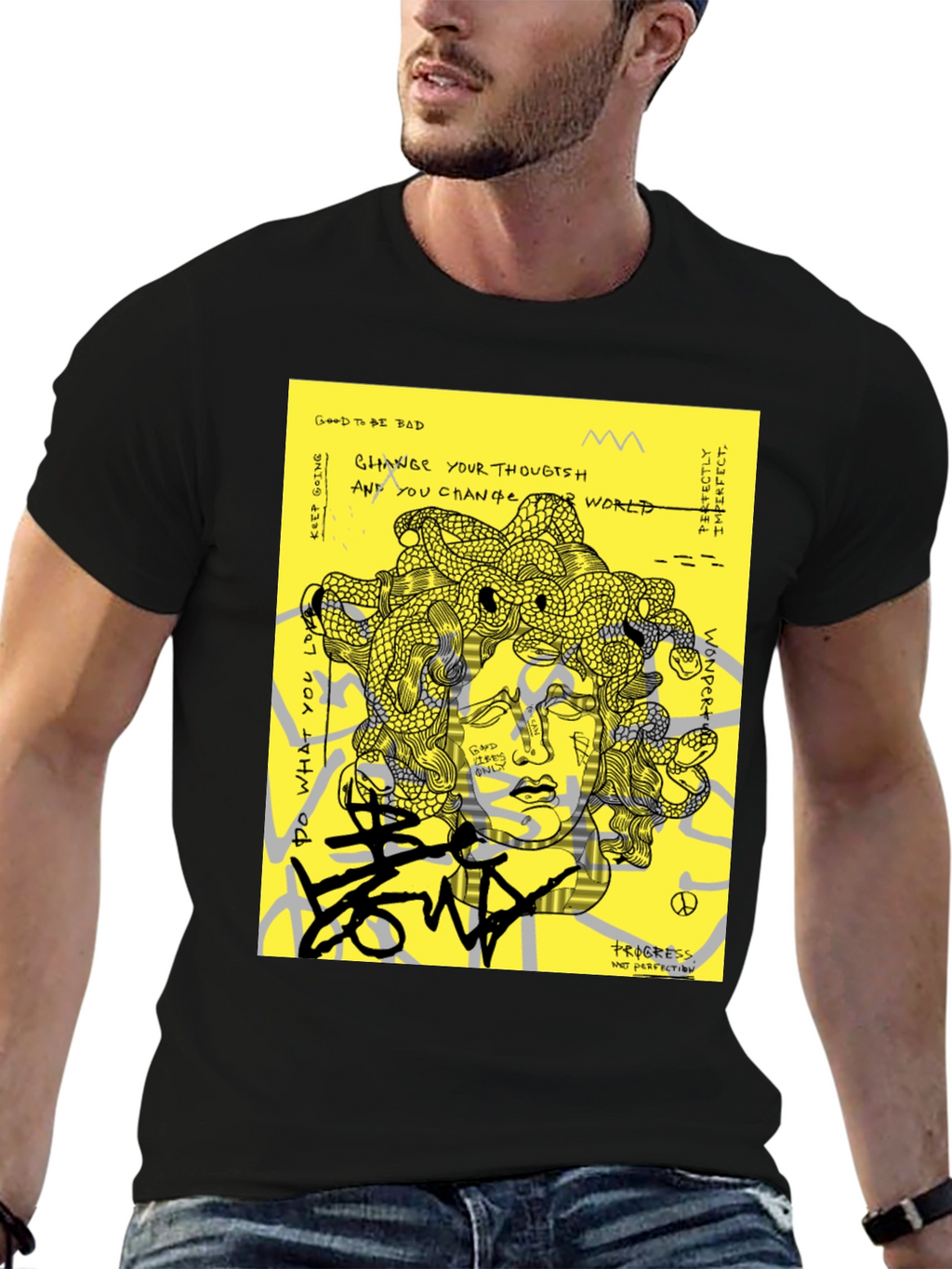 Medusa Graphic Print Black T-Shirt