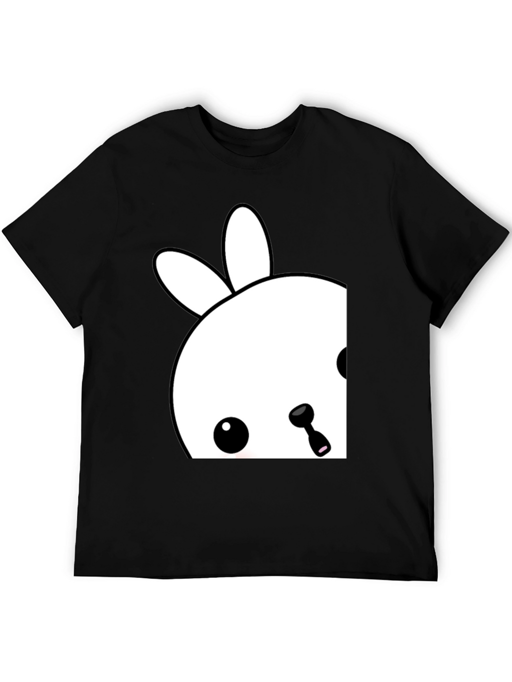 Cute Bunny Graphic Tee - Black Cotton Blend