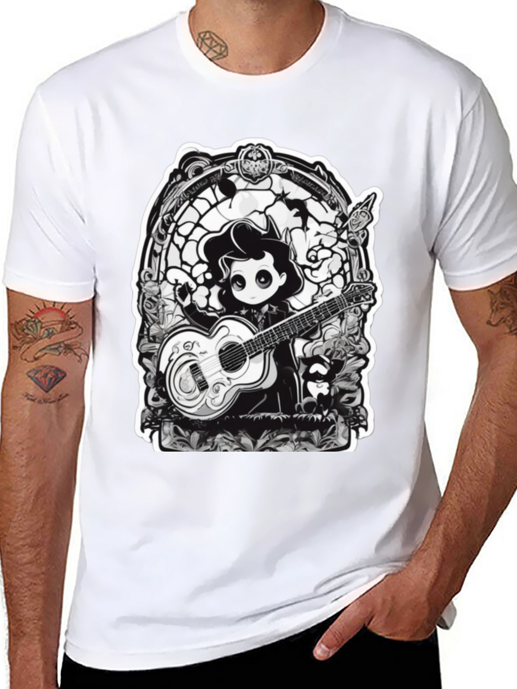 Gothic Musician Tee - Guitarist Graphic T-Shirt