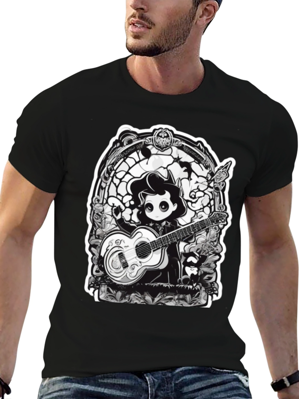 Gothic Musician Tee - Guitarist Graphic T-Shirt