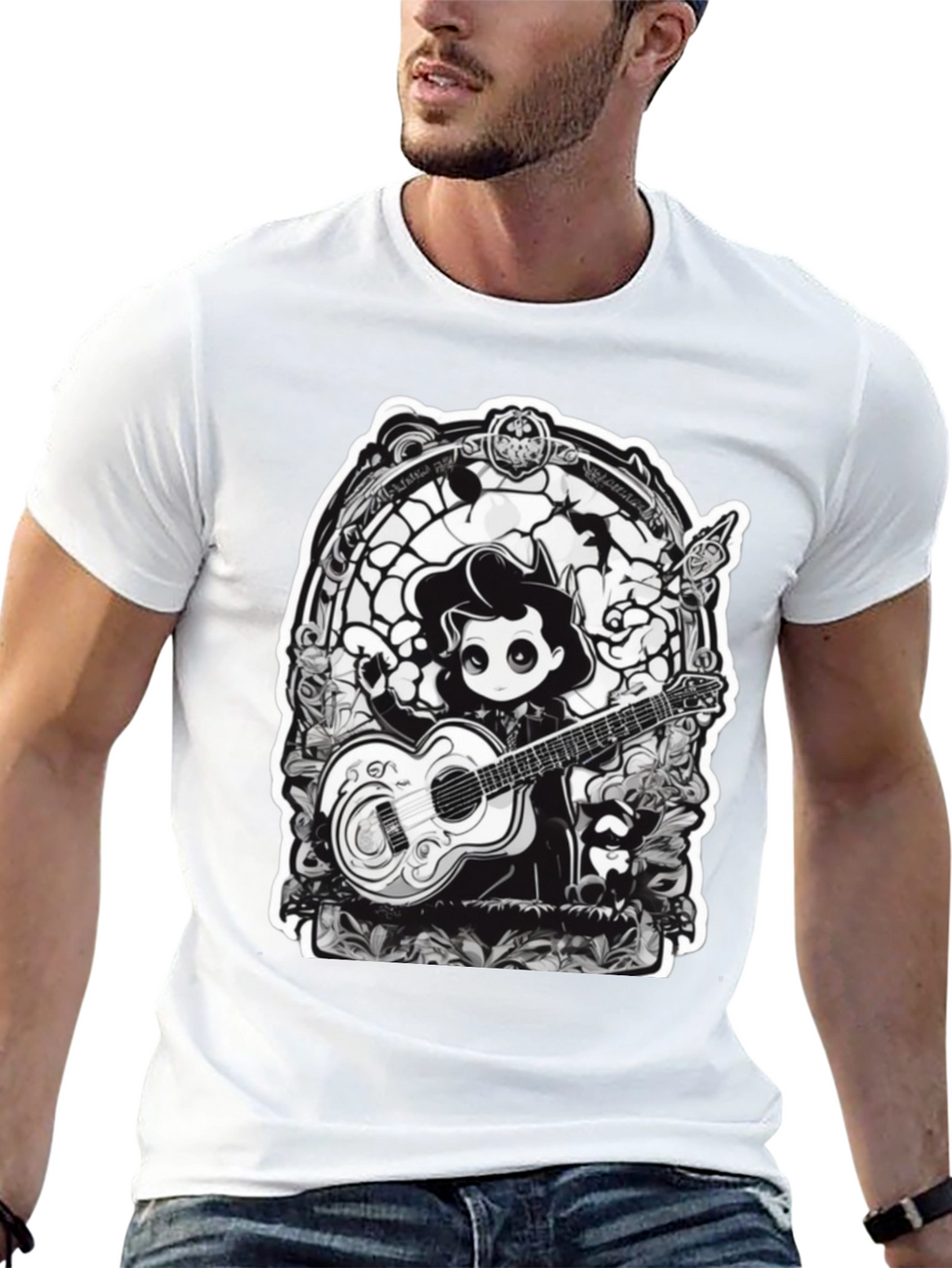 Gothic Musician Tee - Guitarist Graphic T-Shirt