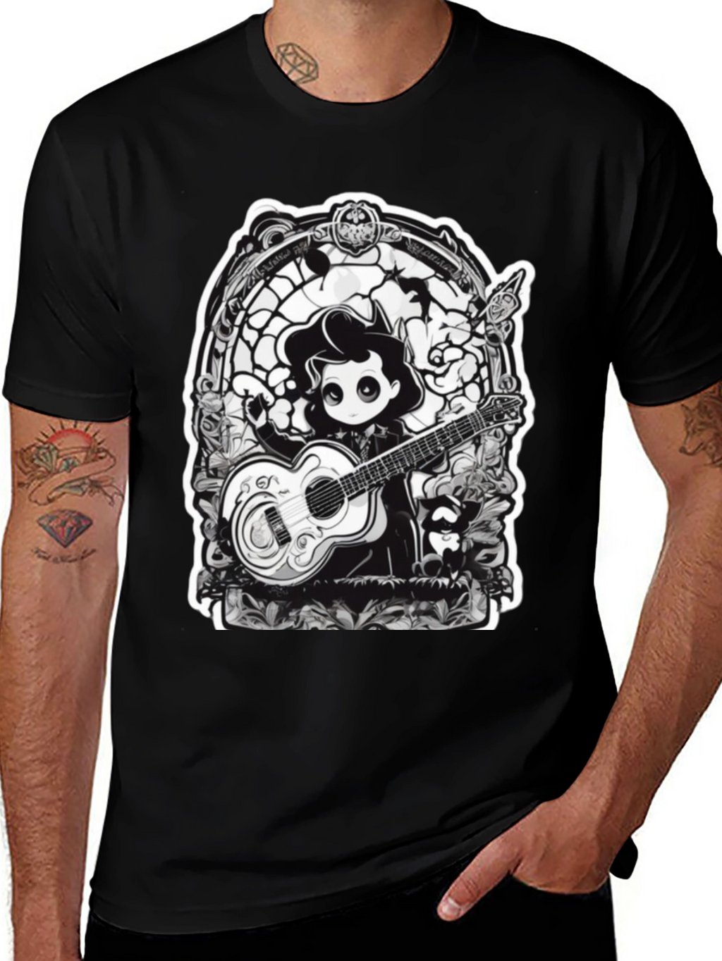 Gothic Musician Tee - Guitarist Graphic T-Shirt