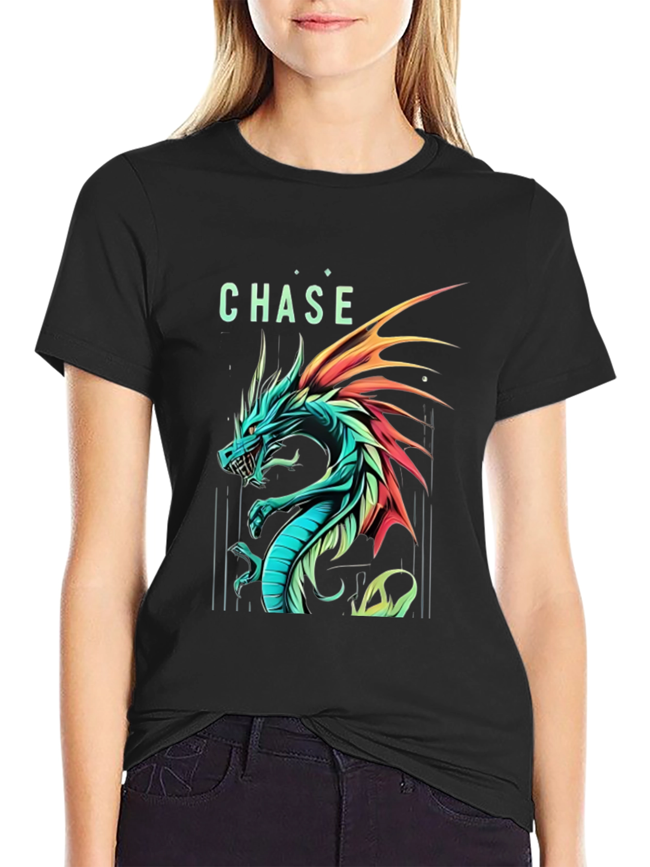 Chase Dragon Graphic Print Black T-Shirt
