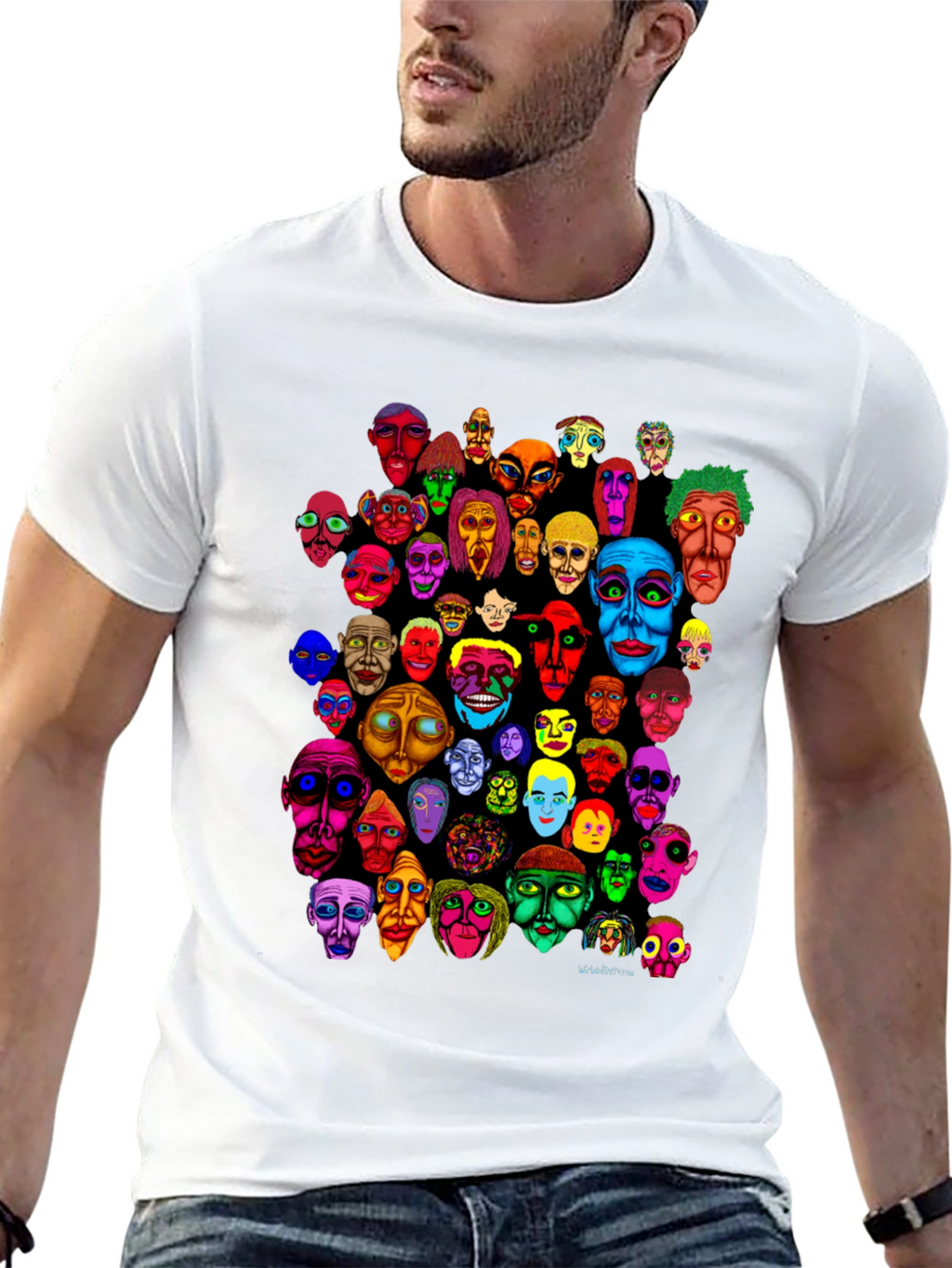 Abstract Faces Graphic Print Black T-Shirt