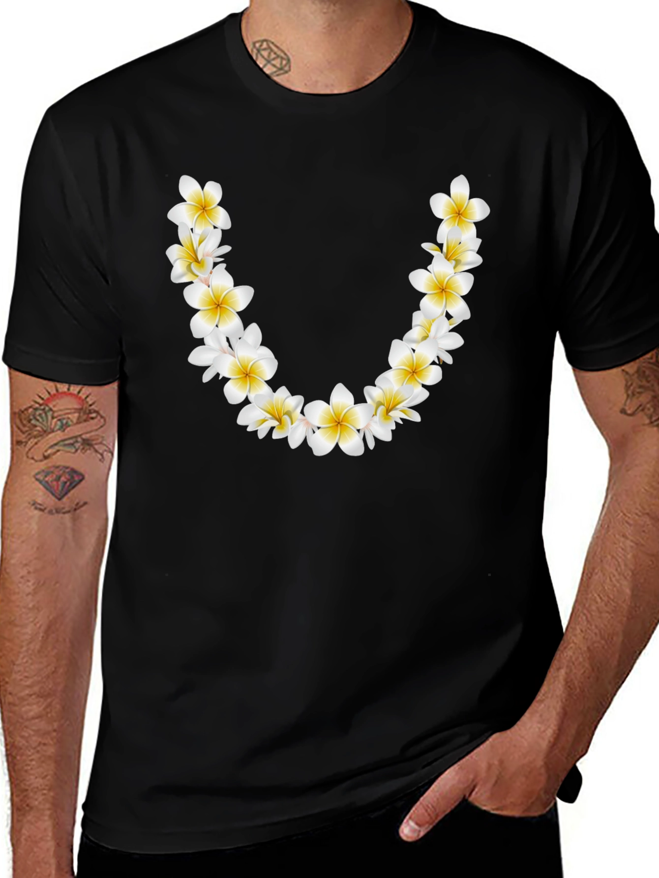 Floral Lei Graphic Black T-Shirt