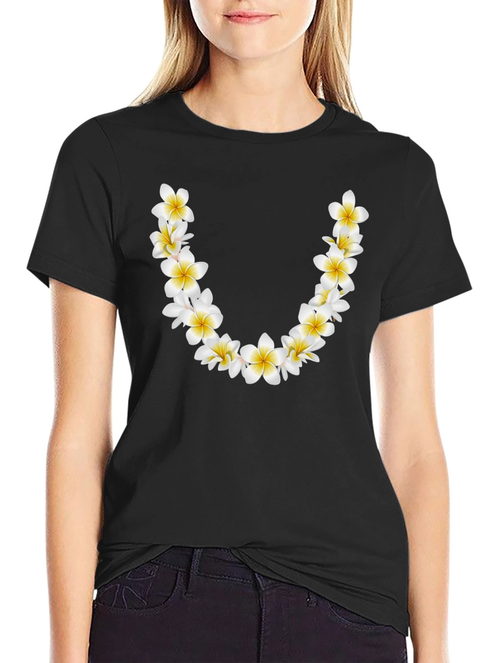 Floral Lei Graphic Black T-Shirt