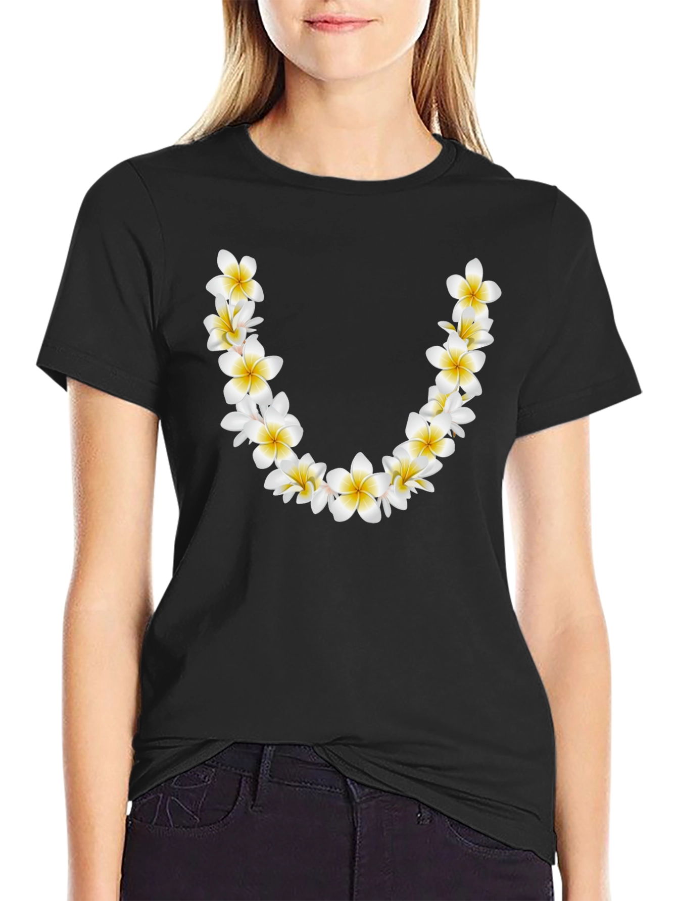 Floral Lei Graphic Black T-Shirt