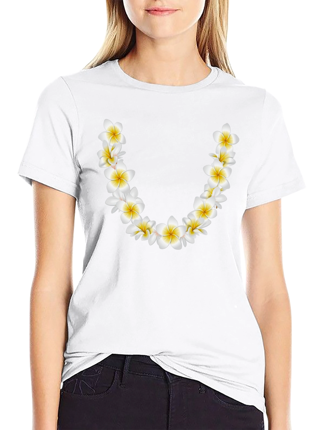 Floral Lei Graphic Black T-Shirt