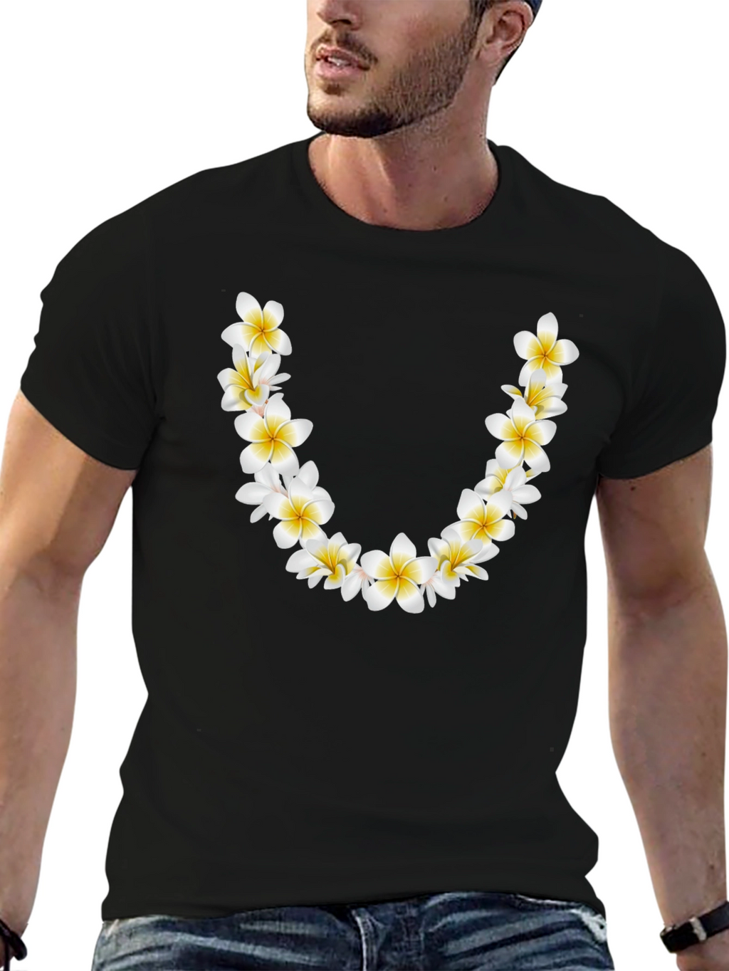 Floral Lei Graphic Black T-Shirt