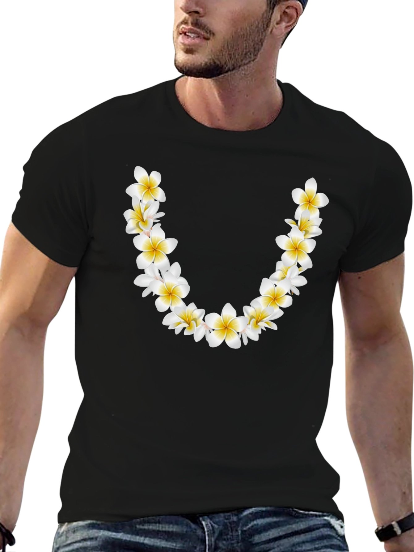 Floral Lei Graphic Black T-Shirt