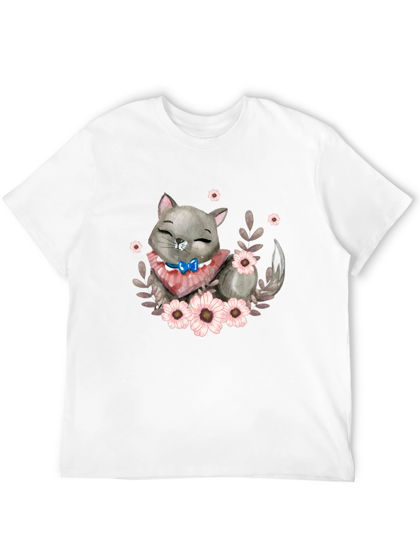 Cute Cartoon Cat Floral T-Shirt