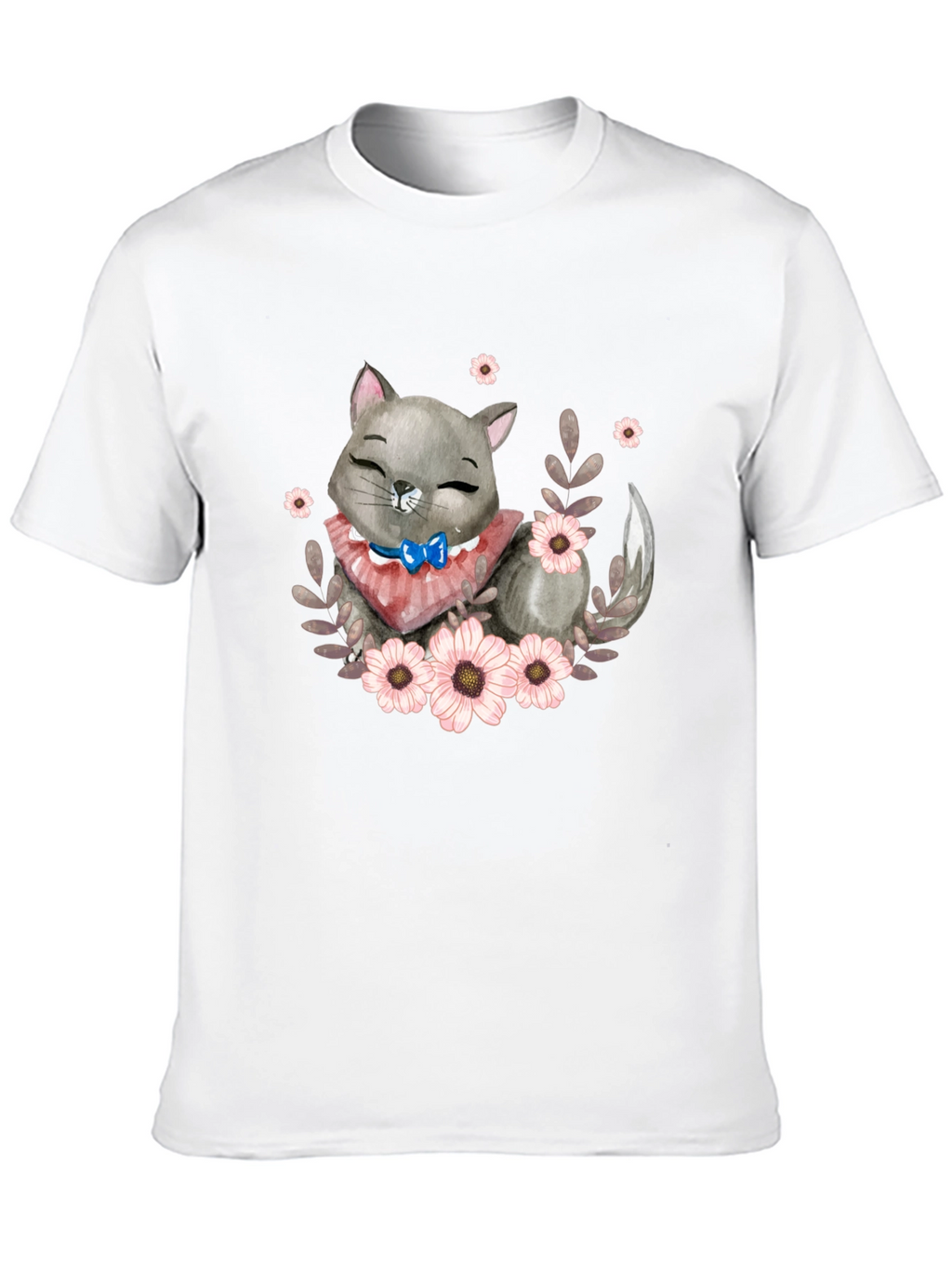 Cute Cartoon Cat Floral T-Shirt