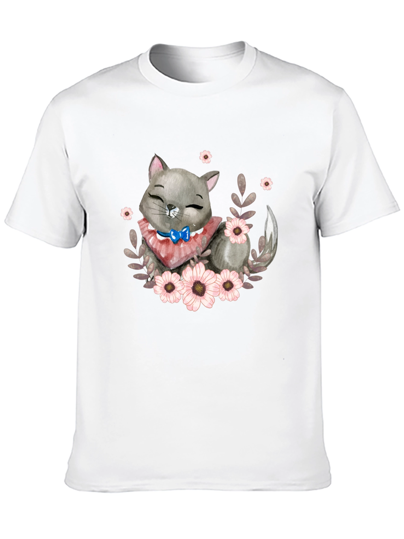 Cute Cartoon Cat Floral T-Shirt