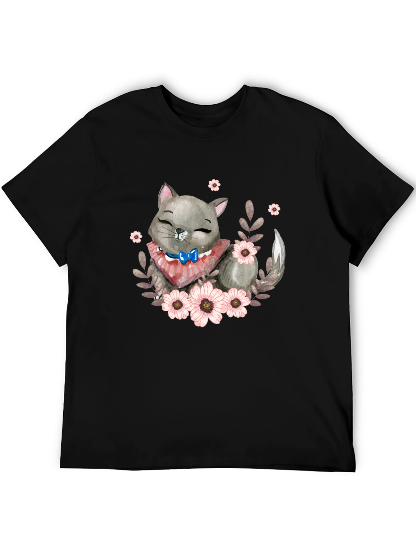 Cute Cartoon Cat Floral T-Shirt