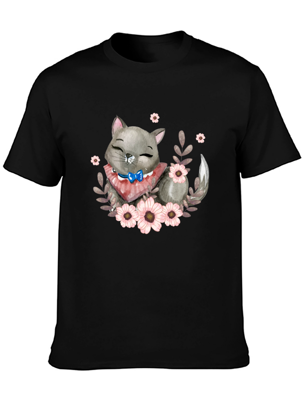 Cute Cartoon Cat Floral T-Shirt