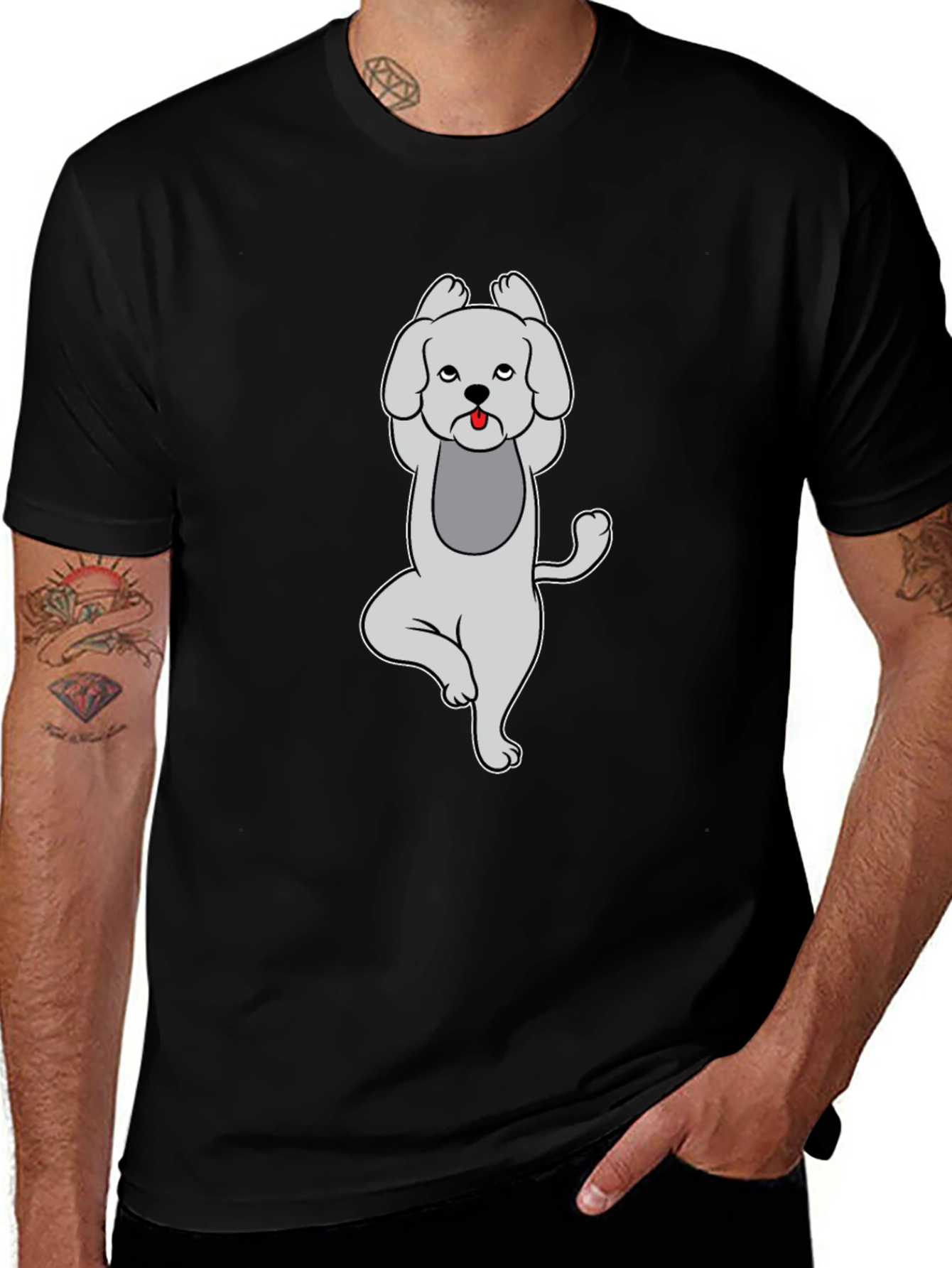 Yoga Dog Graphic T-Shirt - Black Casual Tee