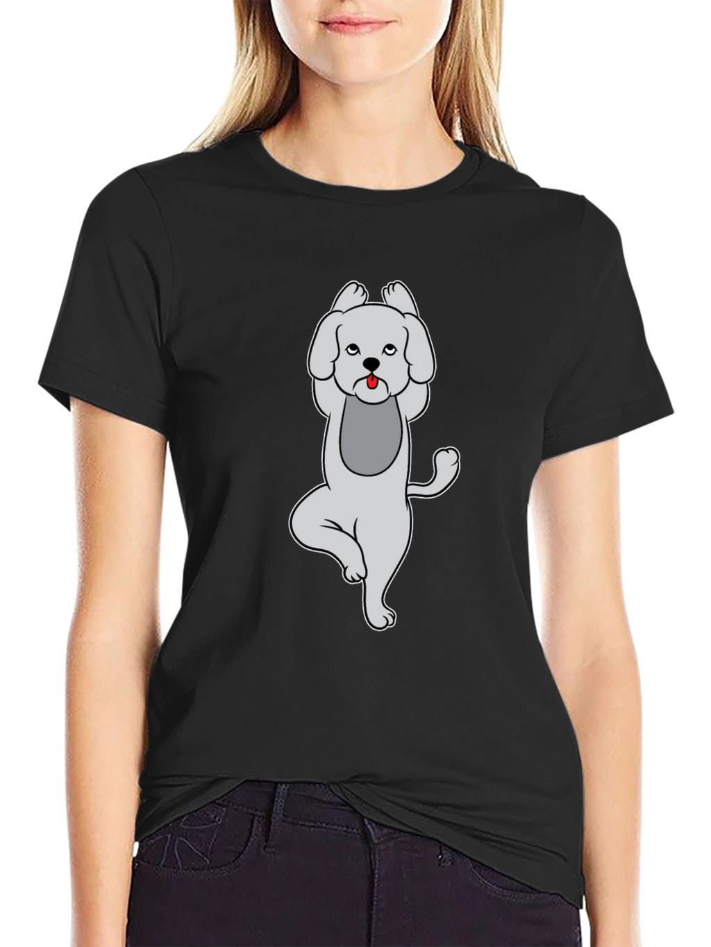Yoga Dog Graphic T-Shirt - Black Casual Tee