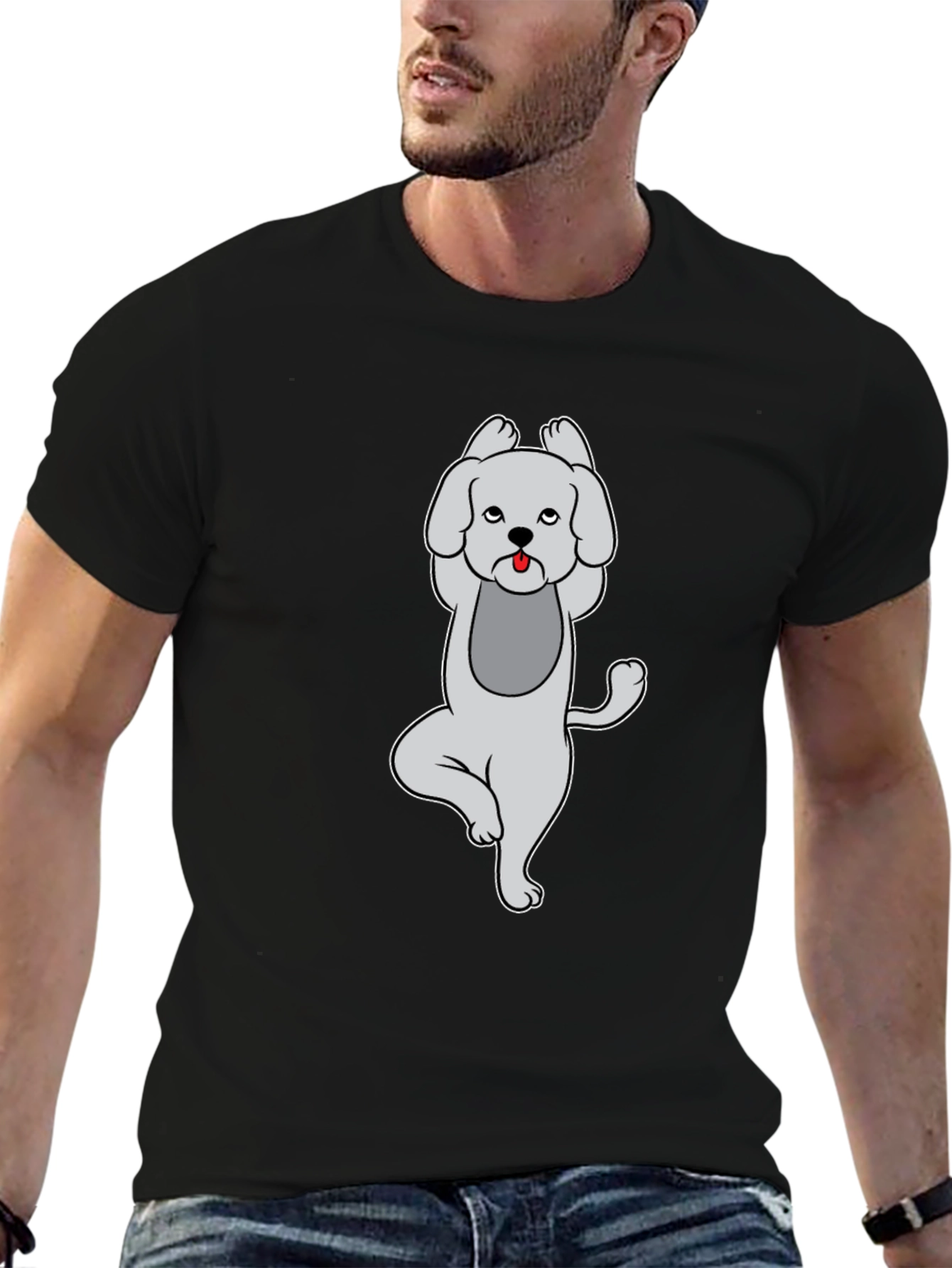 Yoga Dog Graphic T-Shirt - Black Casual Tee
