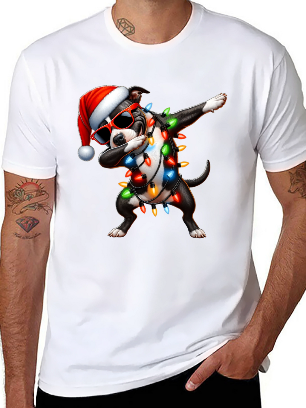 Dabbing Dog Christmas Lights T-Shirt
