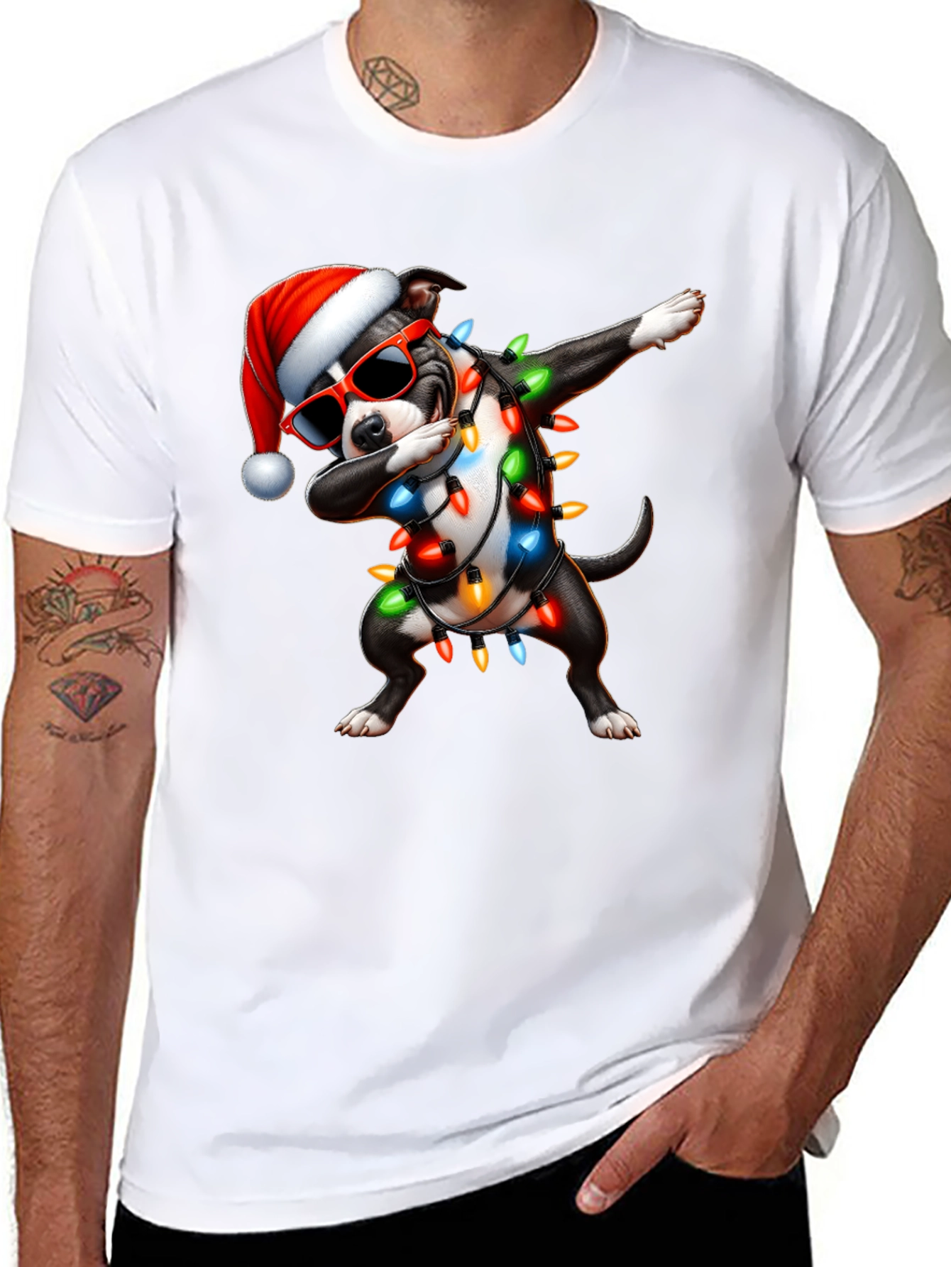 Dabbing Dog Christmas Lights T-Shirt