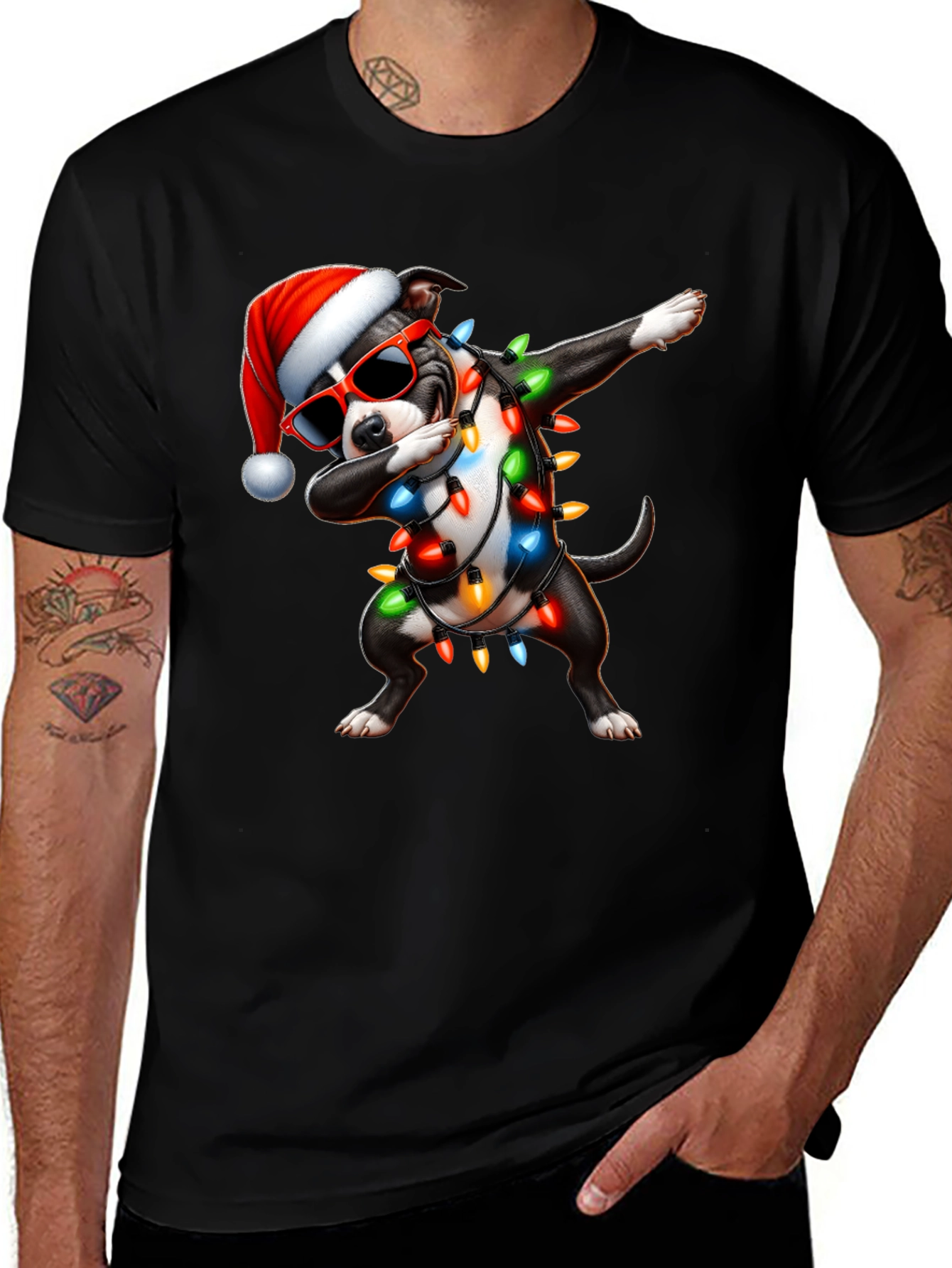 Dabbing Dog Christmas Lights T-Shirt