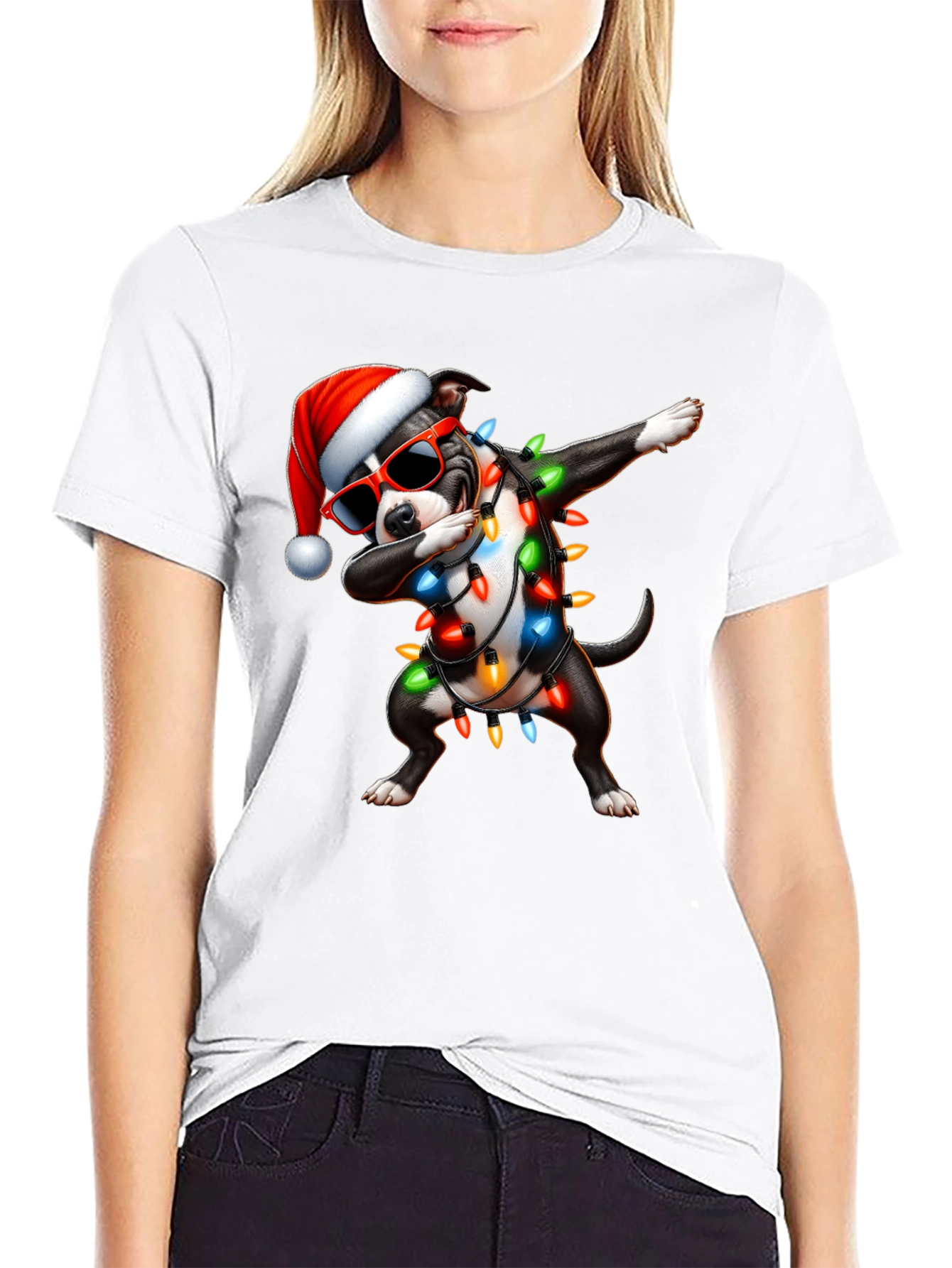 Dabbing Dog Christmas Lights T-Shirt