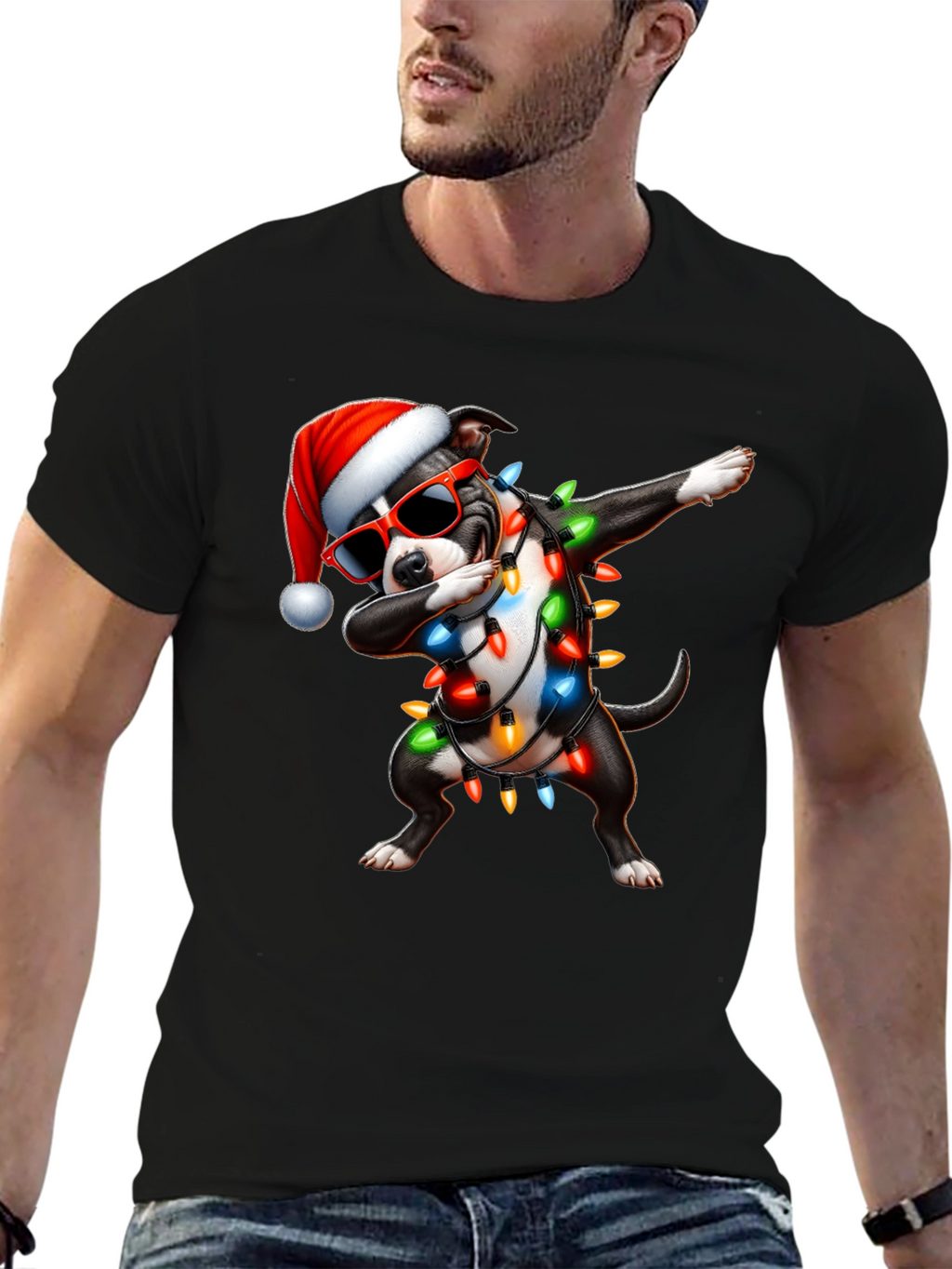 Dabbing Dog Christmas Lights T-Shirt