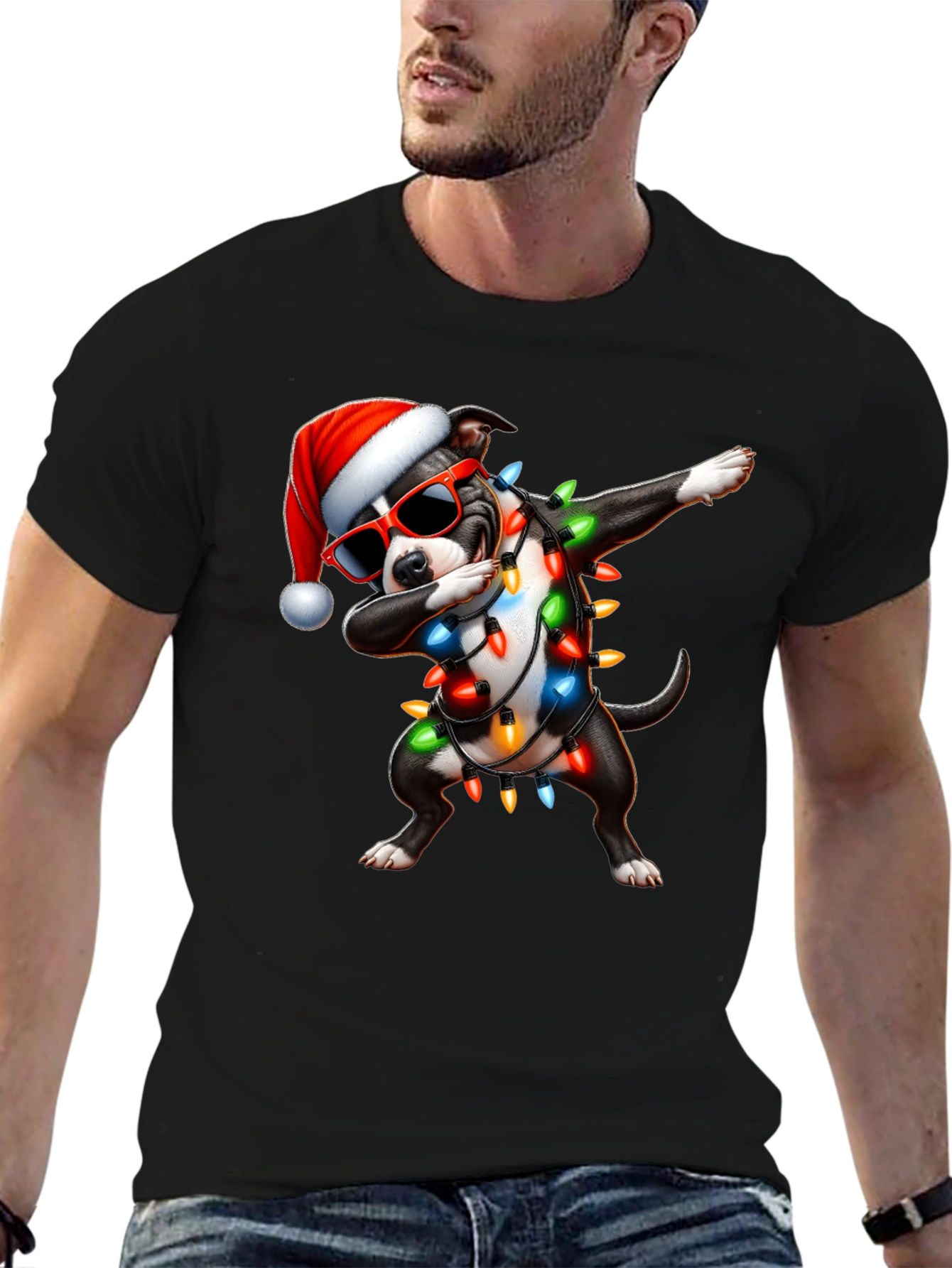 Dabbing Dog Christmas Lights T-Shirt