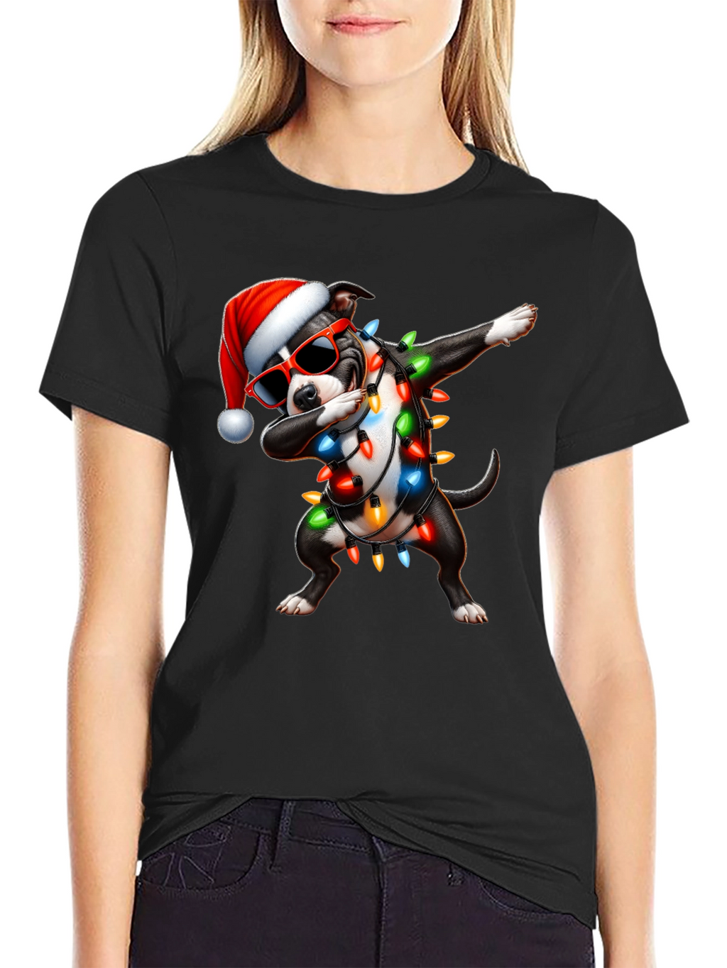 Dabbing Dog Christmas Lights T-Shirt