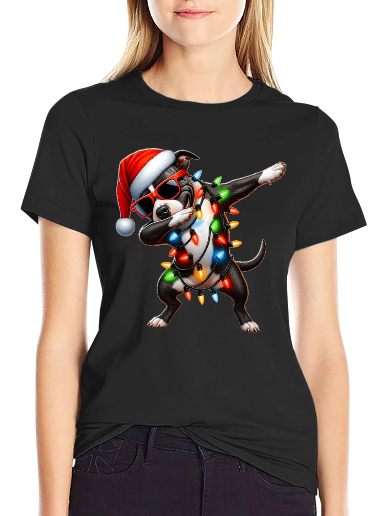 Dabbing Dog Christmas Lights T-Shirt