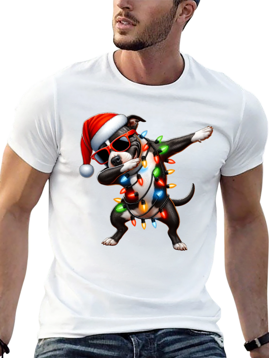 Dabbing Dog Christmas Lights T-Shirt