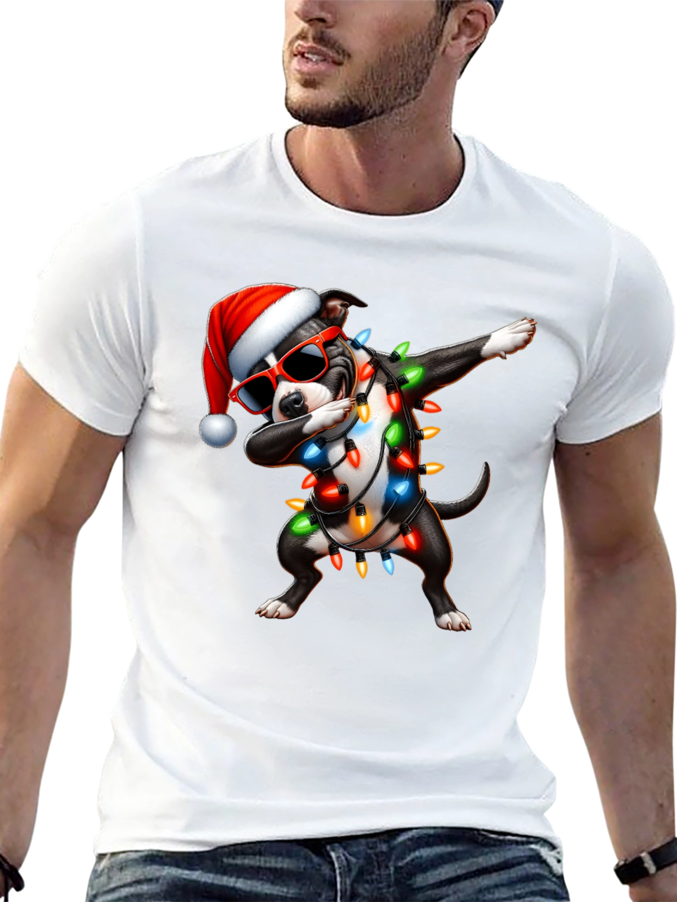 Dabbing Dog Christmas Lights T-Shirt