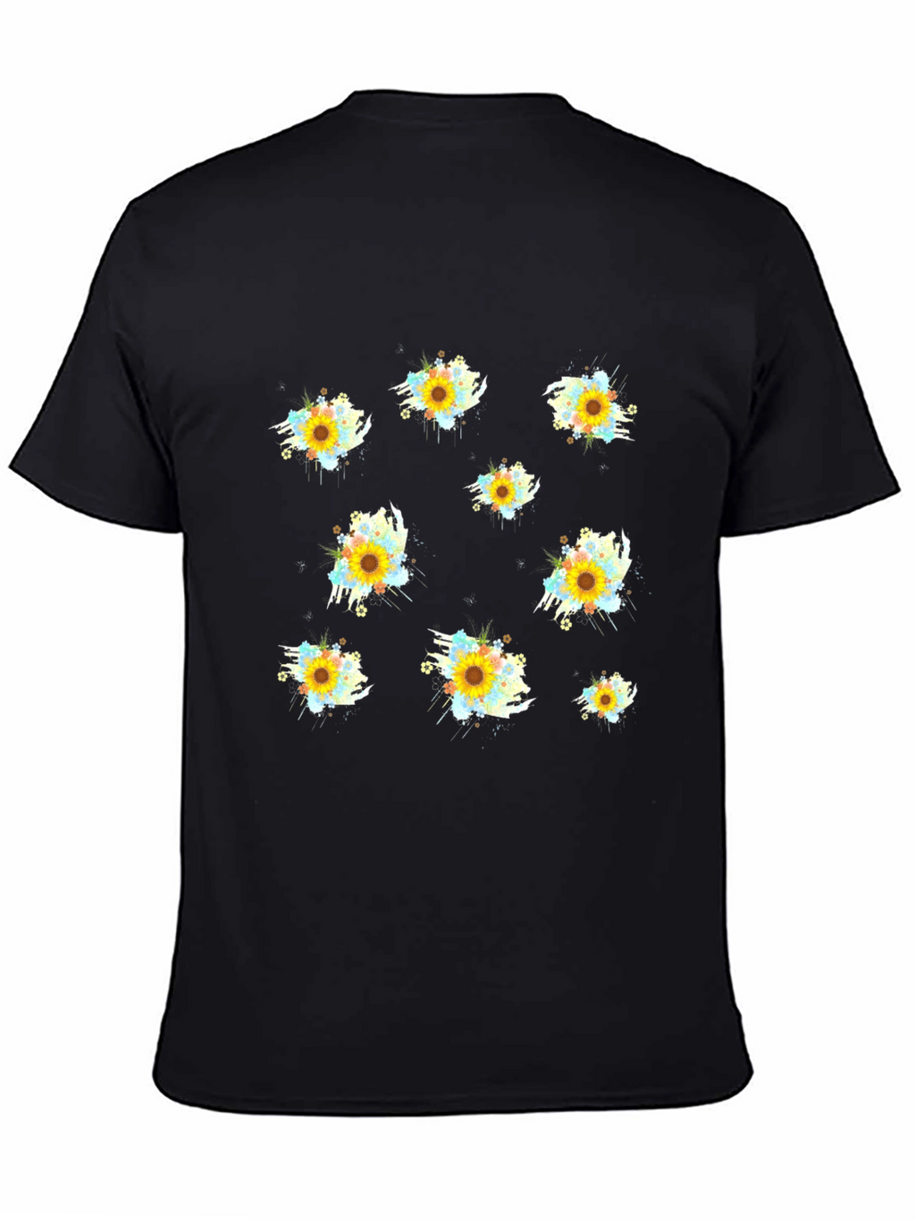 Sunflower Splash Print Black T-Shirt