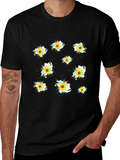 Sunflower Splash Print Black T-Shirt