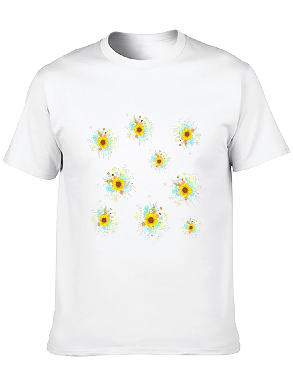 Sunflower Splash Print Black T-Shirt