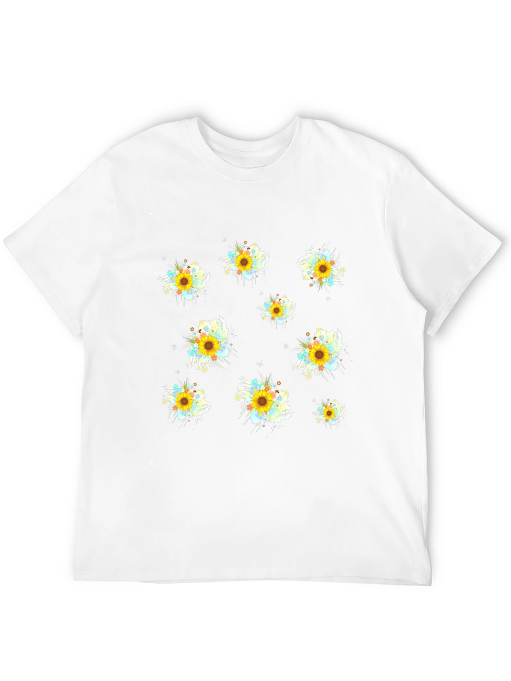 Sunflower Splash Print Black T-Shirt