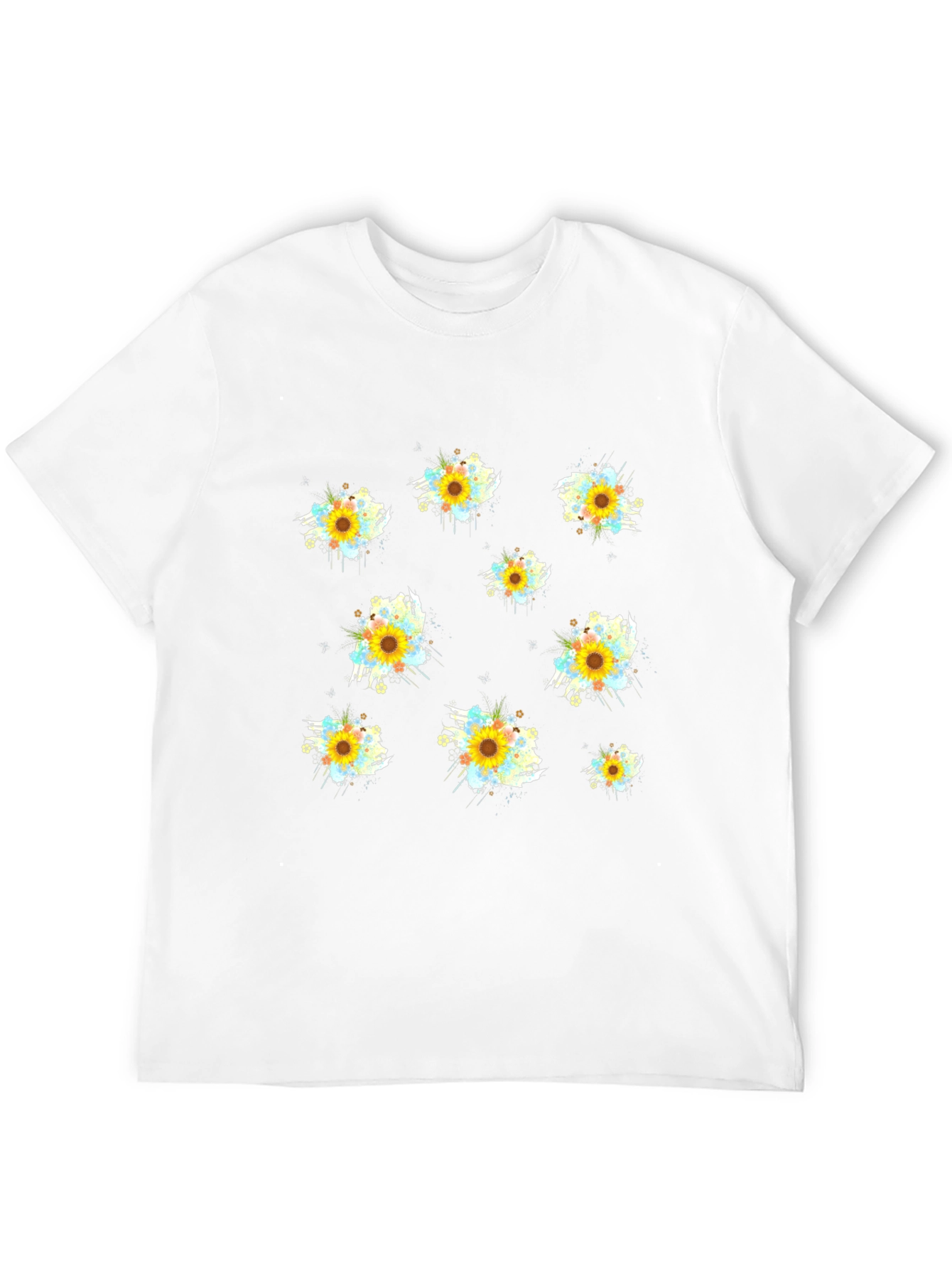 Sunflower Splash Print Black T-Shirt