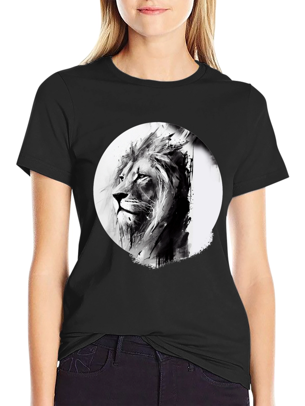 Lion Graphic Print Black T-Shirt