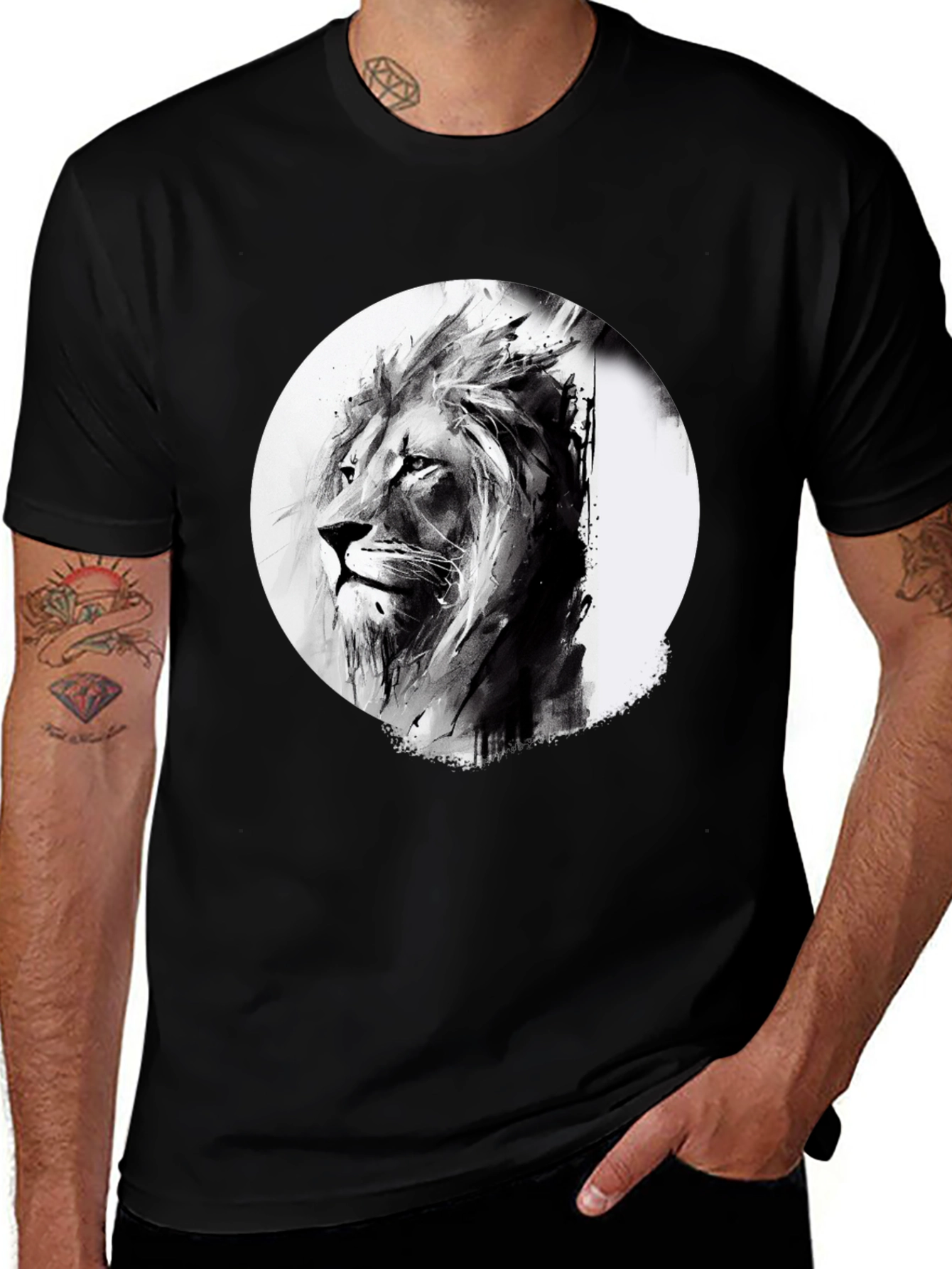 Lion Graphic Print Black T-Shirt