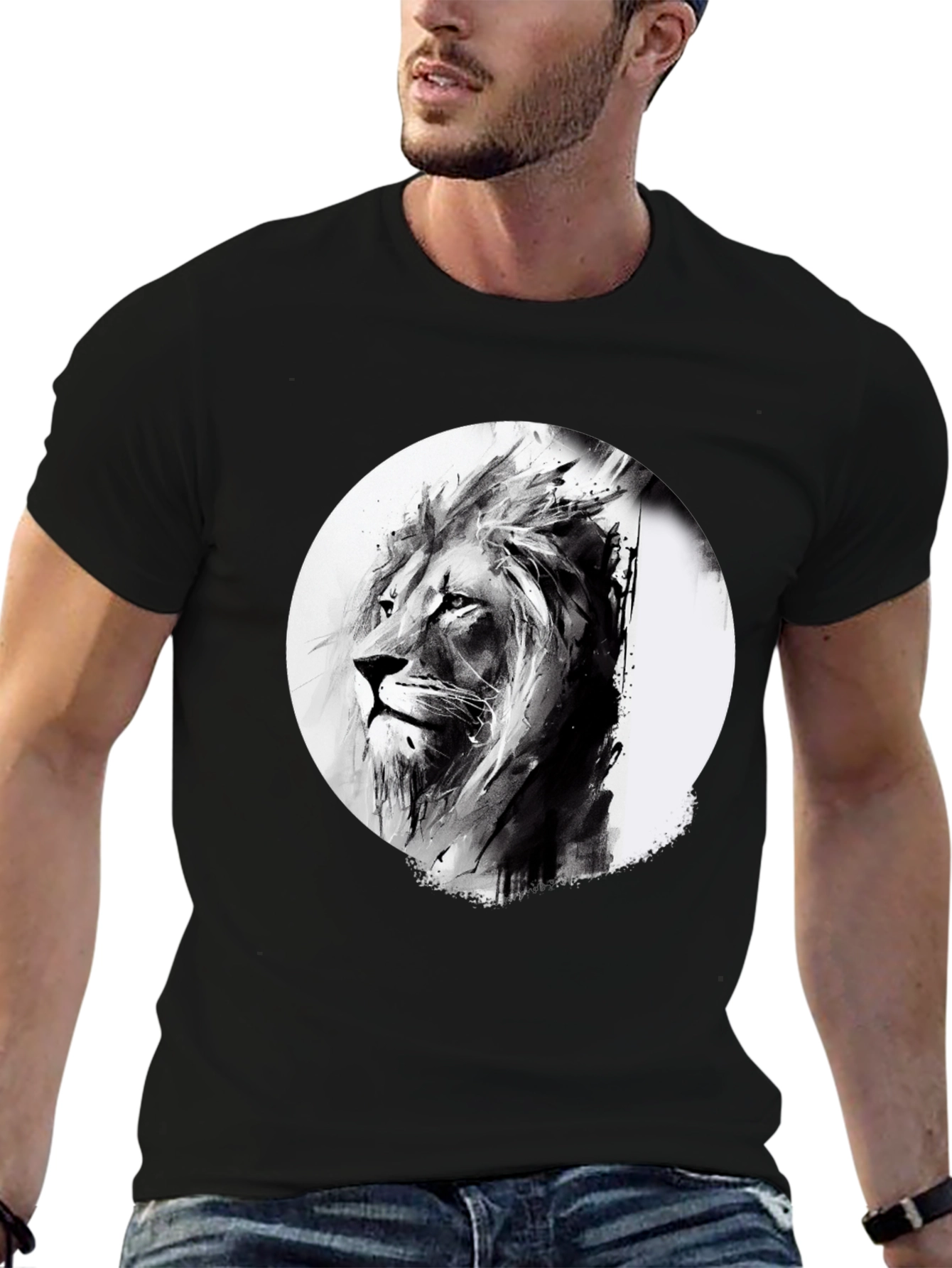 Lion Graphic Print Black T-Shirt